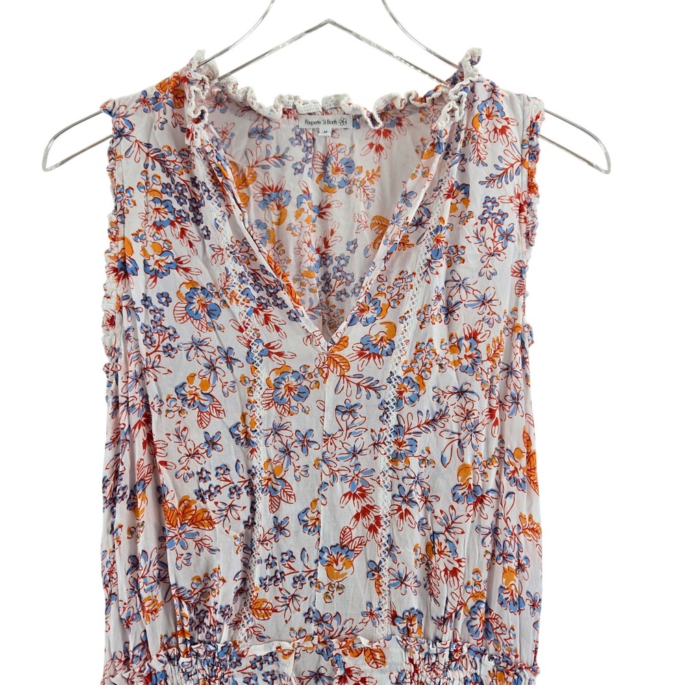 Poupette St Barth Clara Floral Print Sleeveless  Ruffle V Neck Mini Dress‎ M - Picture 2 of 11
